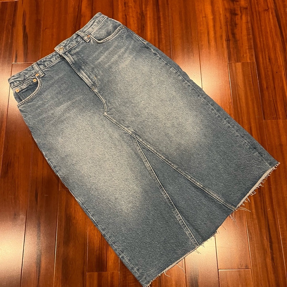 Rails Denim Jean Skirt Midi Highland Vintage Sapphire High Waist Raw Hem Size 29